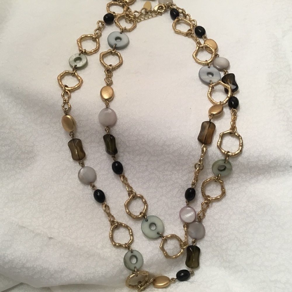 Lia Sophia Goldtone Freeform Browns & Whites Necklace